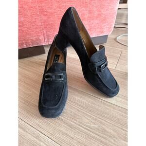 Stuart Weitzman Black Suede Block Heel Loafers 8.5 D Wide Made in Spain